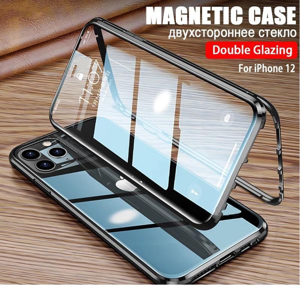 

360 magnetic adsorption metal case for iphone 12 11 pro xs max xr double-sided glass case for iphone bbytbd