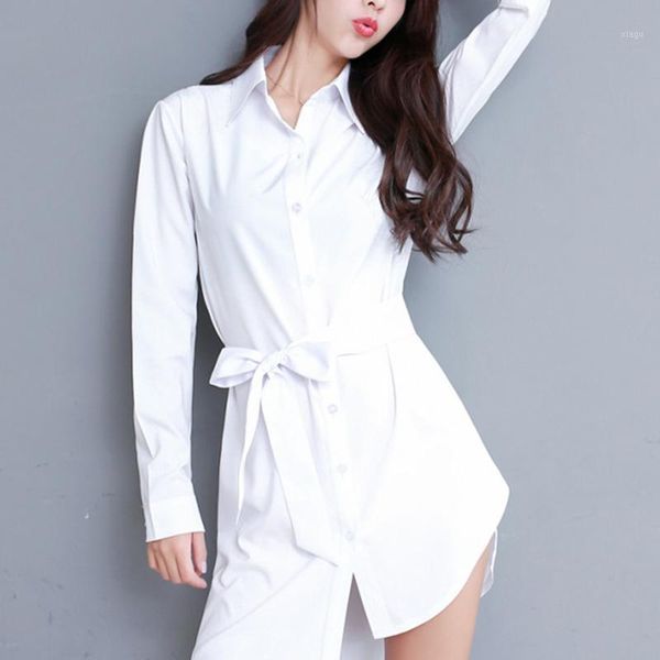 

women casual long sleeve blouse button down slim fit shirts lapel collar 1, White