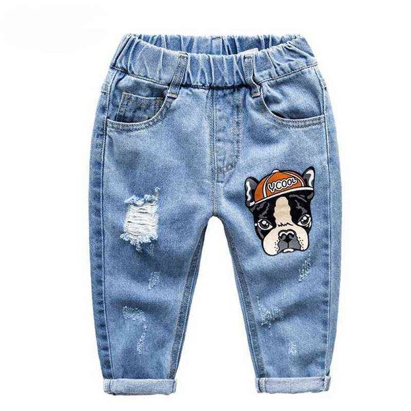 Croal Cherie 90-120cm Kawaii Dog Crianças rasgadas Calças de brim Crianças Calças Denim Stonewashed para Adolescentes Meninos Meninos Jeans G1220