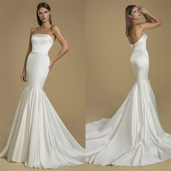 Abiti da sposa a sirena vintage in vendita calda con abito da sposa in raso arricchito Chic senza spalline eleganti abiti da sposa su misura economici