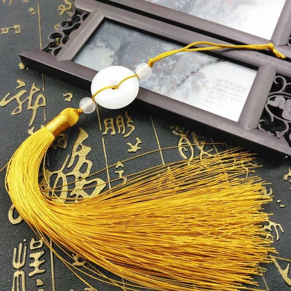 

2pcs new white jade peace buckle tassel fringe keychain caps straps diy jewelry making charms pendants accessories craft tassels h jllbqx