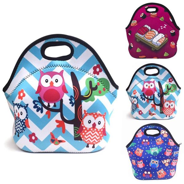 Nuova borsa da pranzo in neoprene per le donne Borse da pranzo modello gufo Borsa da picnic con tasca per stoviglie Tasca per bambini Snack per donna Bambini C0125