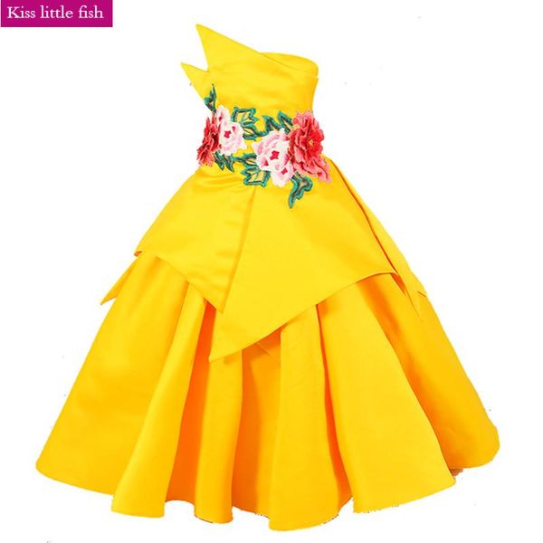 

girl's dresses latest original design yellow children images kids evening gowns graduation, Red;yellow