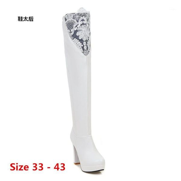 

boots platform women over the knee high heels autumn winter woman shoes long leather small big size 33 - 431, Black
