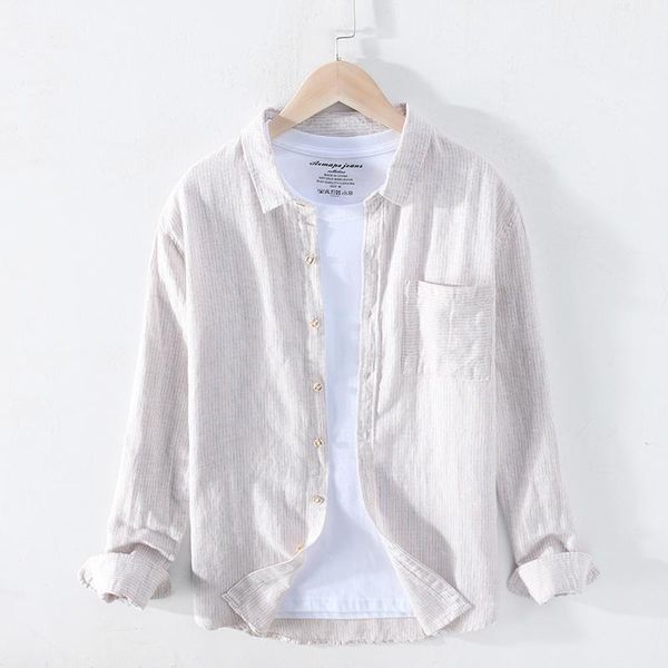 

2020 spring summer new cotton linen shirts men vertical striped long sleeve breathable plus size shirt y26331, White;black