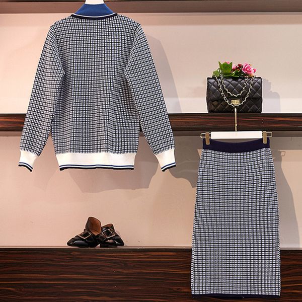 

lattice sweater and skirt suit patchwork half turtleneck long sleeve oversize knitted pullover and bodycon skirt 2 pce sets lj201125, White