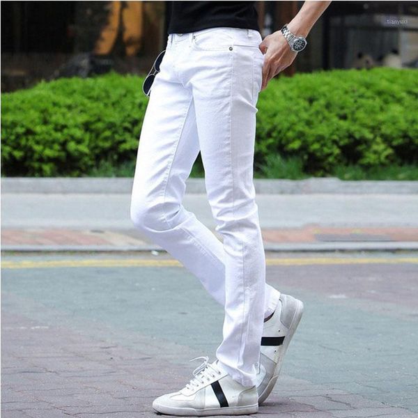 

2019 young men jeans male fashion designer brand black white red jeans new cotton pants slim skinny long trousers stretch1, Blue
