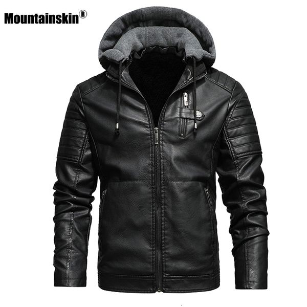 

mountainskin men's hooded pu mens winter autumn thick motorcycle jacket casual windproof leather coat male sa945