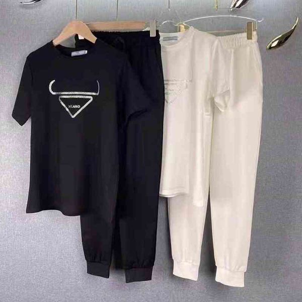 

women's two piece pants womens short sleeve tee fashion tracksuit black and white solid sporting casual suit female 2 outfits l8hx