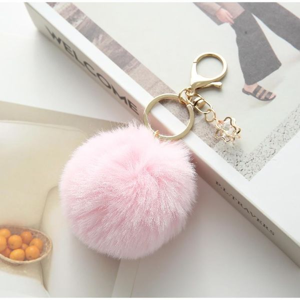 

fashion fur ball pom pom key chain with flower ball rabbit hair for women bag car ornament pendant key ring holder f sqcyyz, Silver