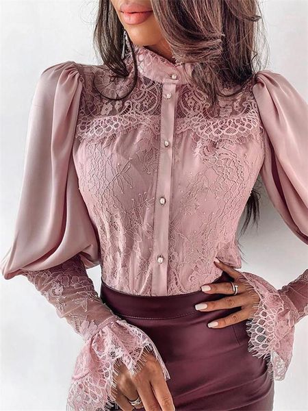 

women's blouses & shirts fashion womens and elegant long sleeve lace shirt ladies slim bodycon blusa feminina office lady wear clothes, White