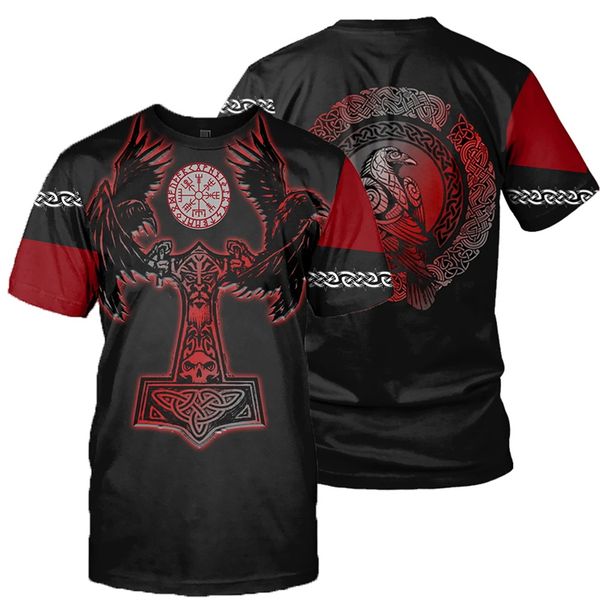 

viking symbol - tattoo raven men summer 3d print shirts hentai aesthetic plus size men clothing
