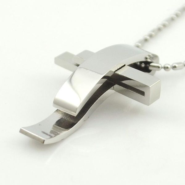 

wholesale-silver color cross stainless steel pendant necklace men women chain murano christian jewelry christmas gifts wholesale bp11671
