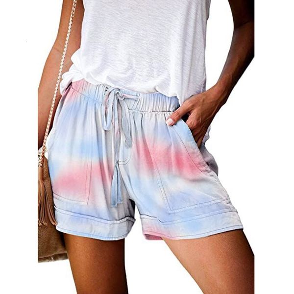 

women's fashion female comfy drawstring tie-dye printing elastic waist pockets casual home sport shorts, White;black