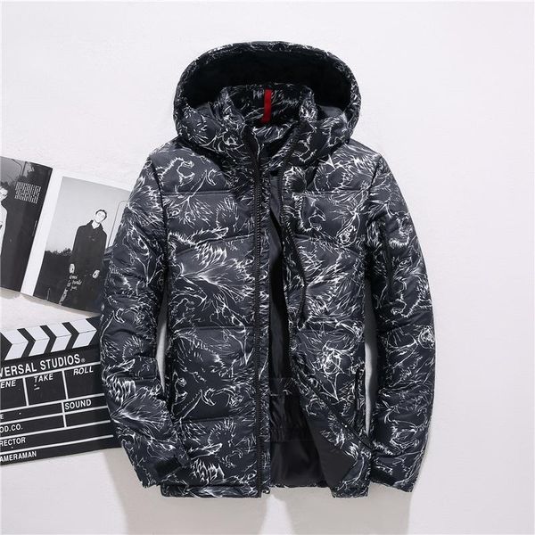 

white duck down jackets men winter warm parka camouflage overcoat casual slim hooded doudoune homme thermal windbreaker jacket, Black