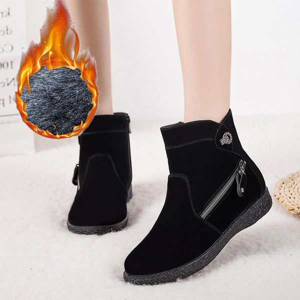 

women warm snow boots 2021 winter women's plush ankle boots woman casual flats female zip shoe ladies comfort footwear plus size, Black