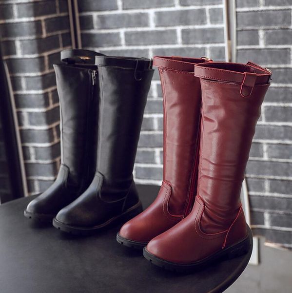 

england new autumn children' winter long girl boots princess pu leather for snow shoes kids sneakers, Black;grey