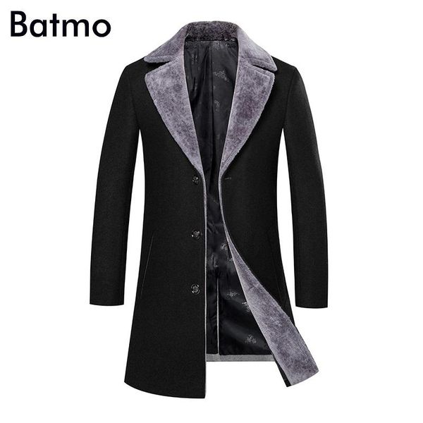 

batmo 2020 новое прибытие зимы высокого качества густой теплой шерсти случайный тощий куртка мужчины, шерсть тренчкот мужчины 8901, Black