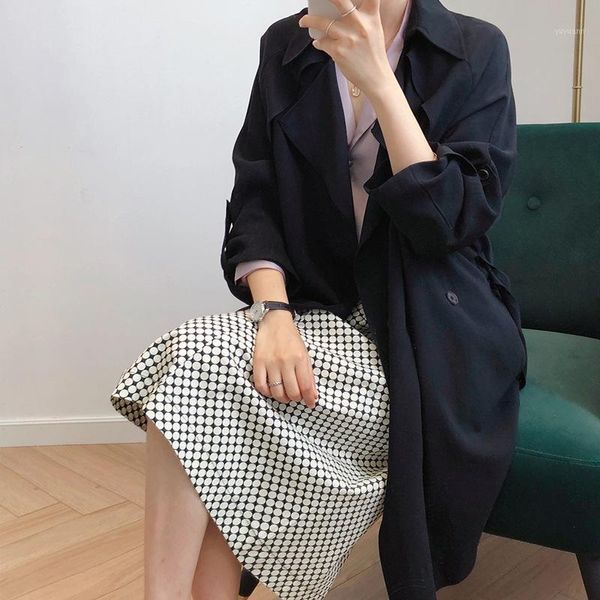 

lmcavasun spring women windbreaker beige black single breasted thin long women trench coat loose vintage cardigan feminino 1, Tan;black