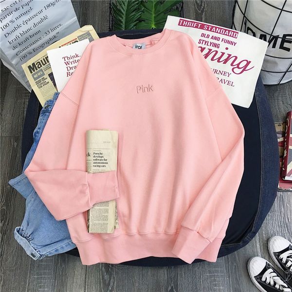 

avocado green loose velvet pullover crew neck women's korean new autumn long sleeve letter embroidery fashion pullover sweater sweat, Black