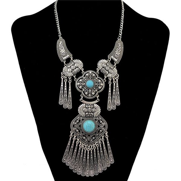 

necklace exaggerated tassel pendant sweater chain ethnic style accessories tibetan jewelry, Silver