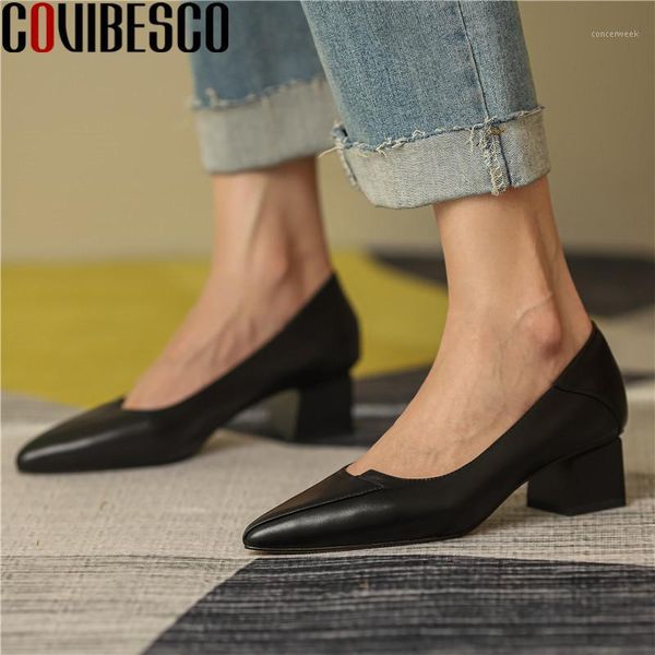 

dress shoes covibesco band design genuine leather women's 2021 summer autumn shallow high heels pumps wedding office lady woman1, Black