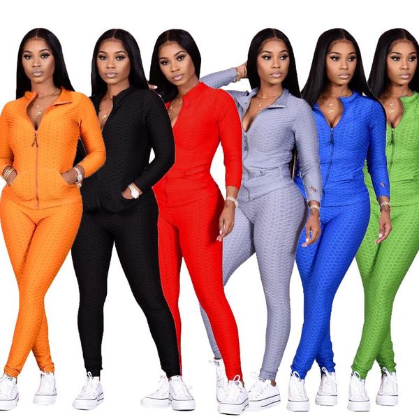 

2021 autumn/winter women's new fashion fish scale bubble jacquard leisure sports home set women suit sets, Gray