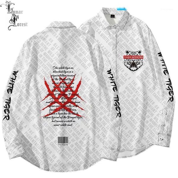 

white tiger 3d funny printing shirt women/men casual long sleeve cool loose button streetwear overclothes oversize 6xl1, White;black