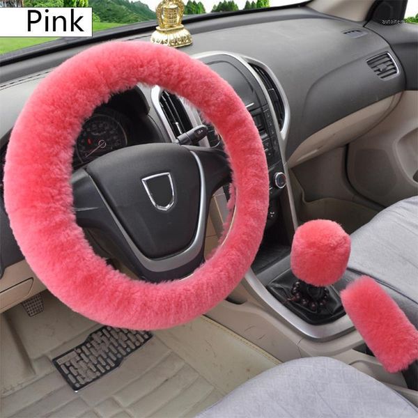 

new soft plush spring steering wheel cover kit with slever+hand brake wool cover winter warm auto car interior accessory1