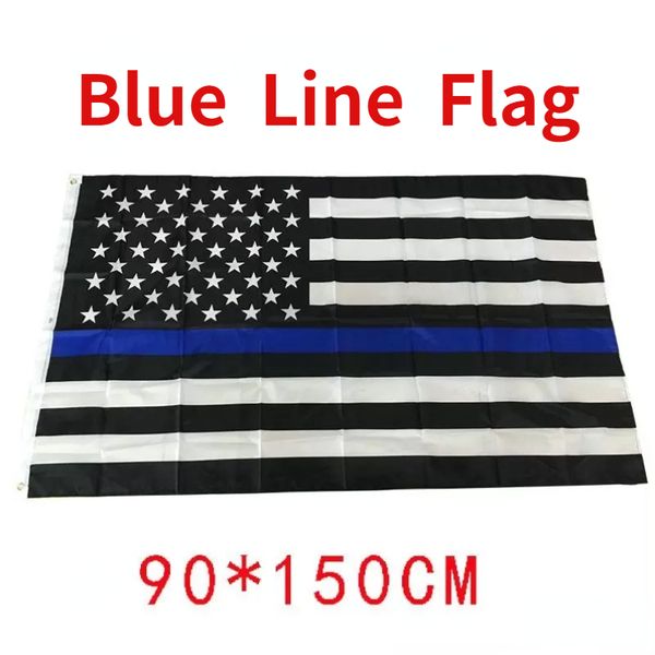 4 Tipos 90 * 150cm Blueline EUA Polícia bandeiras 3x5 pé fina linha azul EUA bandeira preto, branco e azul bandeira americana com bronze ilhós 2022