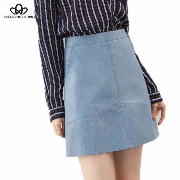 

bella philosophy winter high waist skrit pu faux leather women skirt pink yellow black green blue zipper mini skirt women 201109