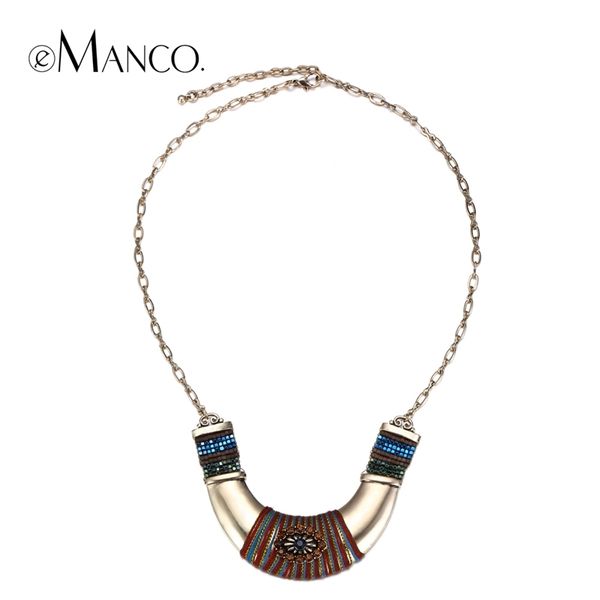 

emanco alloy pendant necklace ethnic tribal style rhinestone beads accessories women metal choker necklaces collar mujer nl13941 y200323, Silver