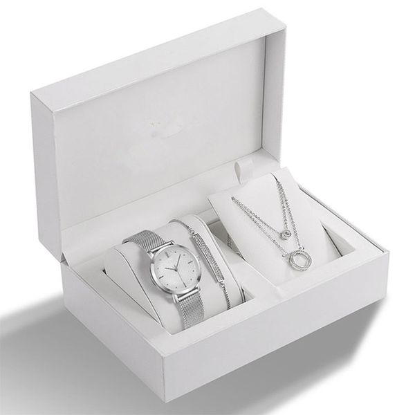 

ladies quartz watch crystal design bracelet necklace brand watch ladies jewelry fashion silver set brand watchs lady gift birth suitable for, Slivery;brown