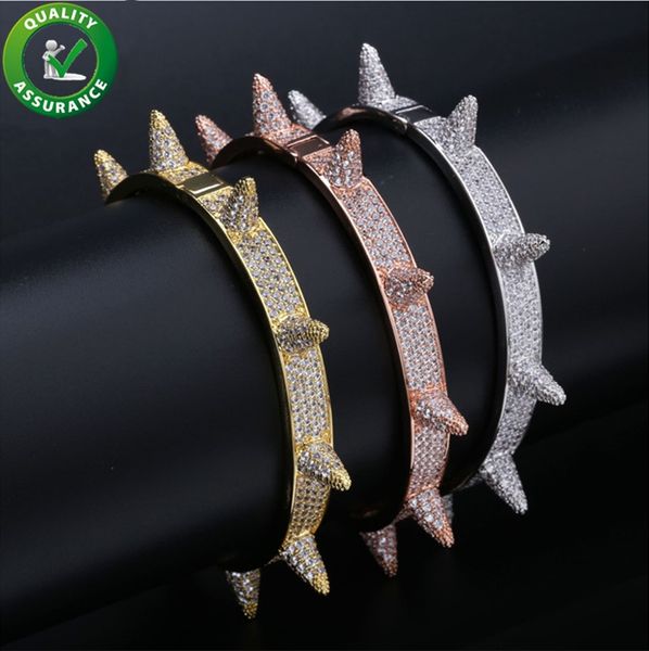 

luxury designer jewelry mens bracelets brand hip hop pandora style bracelet iced out diamond gold bangle lucky charms rock rivet accessories, White