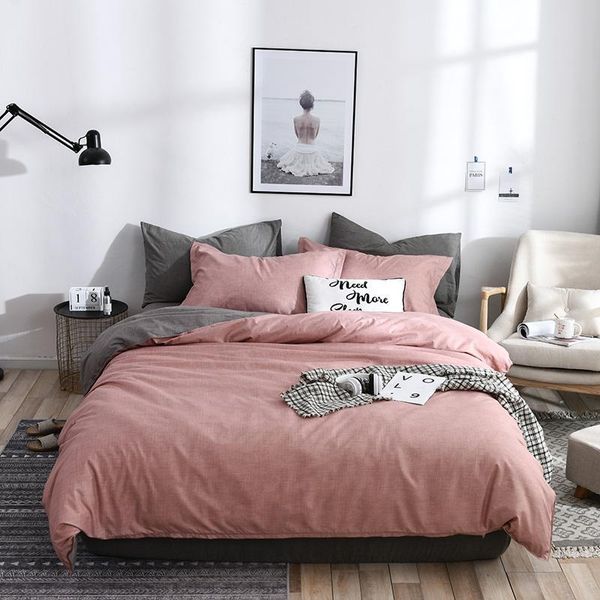 

new ins bedding set cotton solid plaid ab side brife modern bed comforter twin  king size 3/4pcs duvet cover sheet set