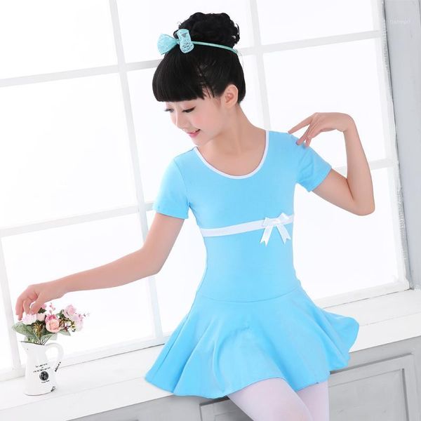 

cotton front bowknot short sleeve ballet dance dress children kids girls gymnastics dance leotard dress1, Black;red