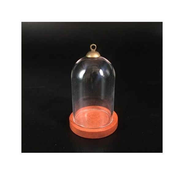 

50sets/lot 38*25mm tube glass globe bottle wood base beads cap set glass vial cover dome glass bottle jar cut bbylts, Black