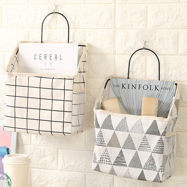 

wall wrought iron storage organizer dormitory bedside hanging bag mobile phone remote holder containers