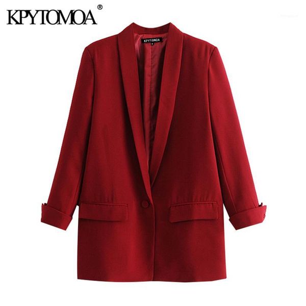 

kpytomoa women 2020 fashion office wear pockets blazer coat vintage three quarter sleeve female outerwear chic 1, White;black