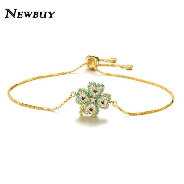 

charm bracelets buy 2021 luxury women micro pave cubic zirconia bracelet cute 4 leaf flower female dropship, Golden;silver