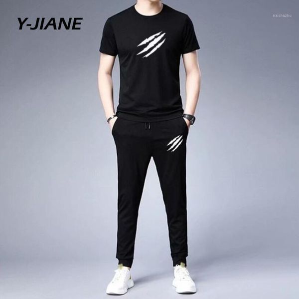 

men tracksuit 2020 mens tees+ pant man short sleeve t shirt set men slim fit outfits sets male jogger suits casual#g31, Gray
