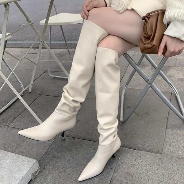 

boots knee high women genuine leather fashion pointed toe ladies ins shoes women's winter autumn high1, Black