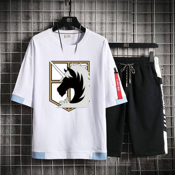 

anime attack on titan pure cotton t-shirt tee t shirt punk rock jiyuu no tsubasa loose short pants sets 1004, Gray
