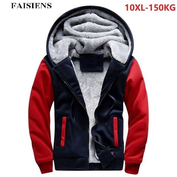 

plus large size hooded men sweatshirts 8xl warm fleece thick hoodies winter hipster big patchwork sportwear 9xl 10xl zipper coat, Black