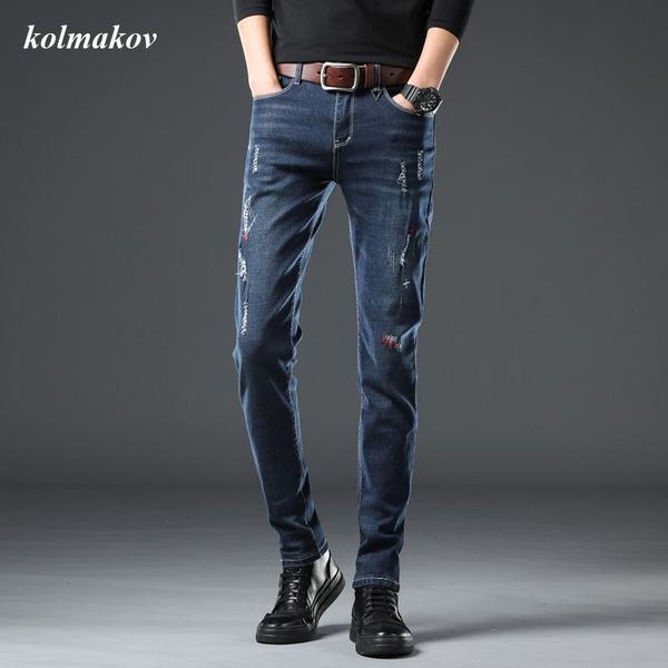 

2020 new arrival spring style men boutique denim jeans fashion casual solid men's elasticity slim cotton jeans pants size 27-36, Blue