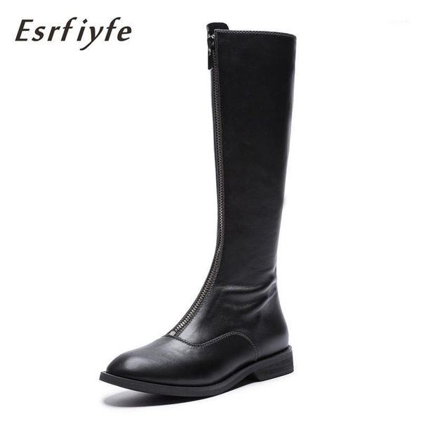 

esrfiyfe 2020 new size 33-43 brand shoes women knee high boots genuine leather square heels riding boots woman shoes1, Black