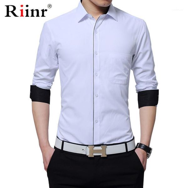 

men shirt new 2019 spring long sleeved solid white male business causal shirt formal man business slim fit man dress1, White;black