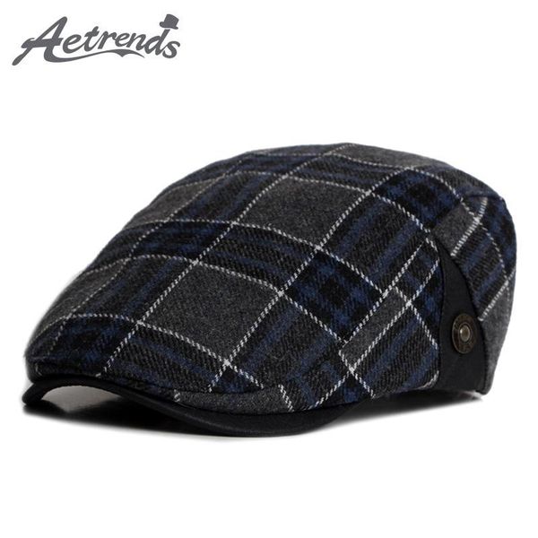 

berets [aetrends] 2021 england style plaid woolen beret hats for men or women winter warm visor caps z-6037, Blue;gray
