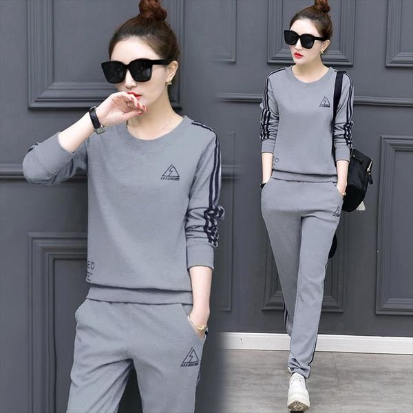 

2 piece sets womens outfits clothes for women 2021 ladies long sleeve korean two piece set and pants lounge wear set, Gray