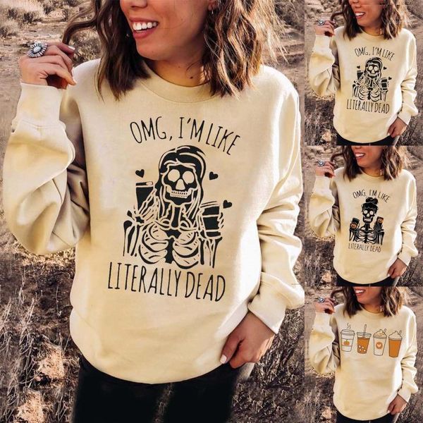

omg,i' like literally dead' blouse shirt loose o-neck casual autumn winter ladies female women long sleeve blusas pullover1, White